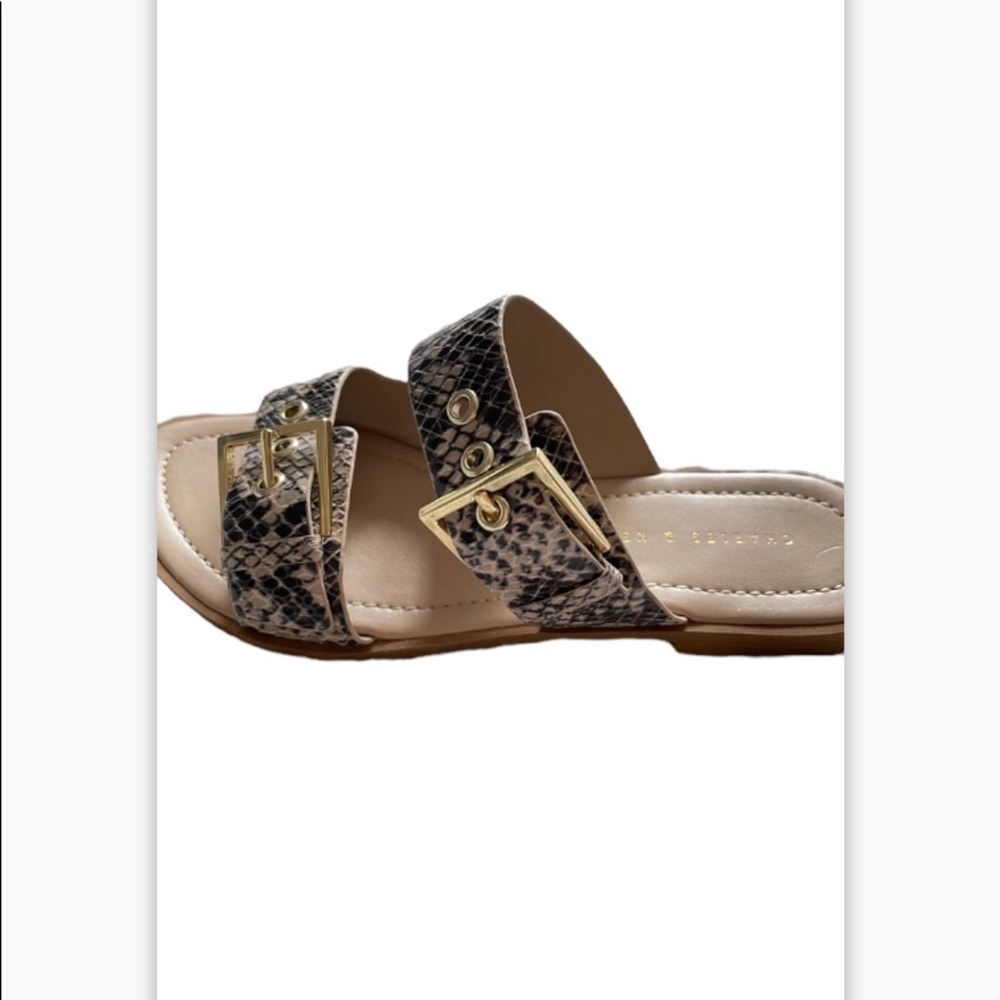NIB Charles & Keith Snakeskin Buckle Slides Size 5.5 - Picture 6 of 8